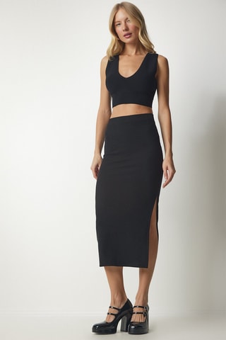 Saia midi de cintura subida Preto