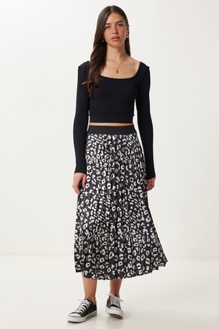 Saia plissada de cintura subida - Preto