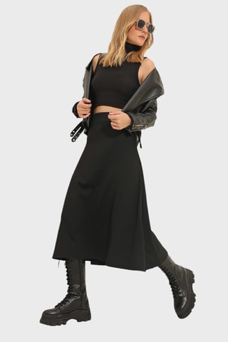 Saia midi cintura subida - Preto