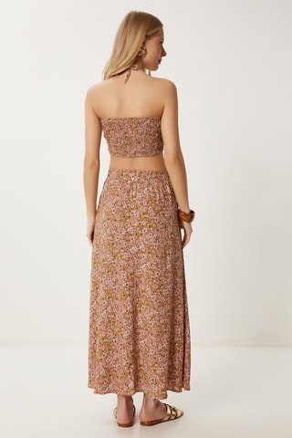 Crop top e saia comprida em fibras de bambu - Rosa