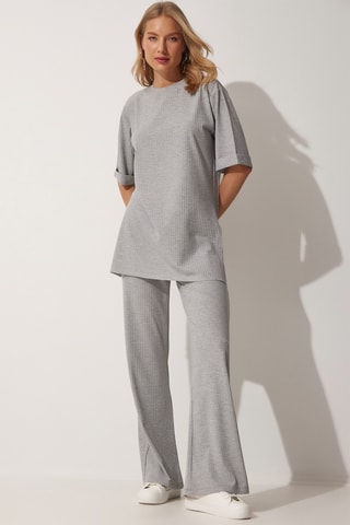 Top e calças wide legs - Cinzento-claro