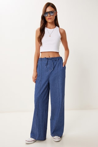 Calças wide legs - Azul-escuro