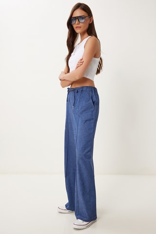 Calças wide legs - Azul-escuro