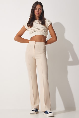 Calças de cintura alta - Nude