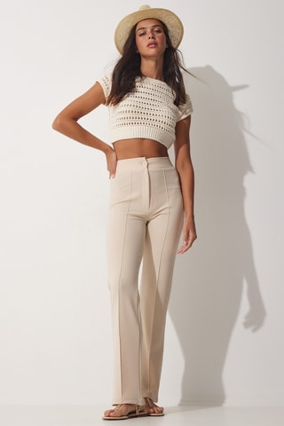 Calças de cintura alta - Nude