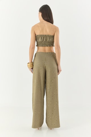 Crop top caicai e calças wide legs - Caqui