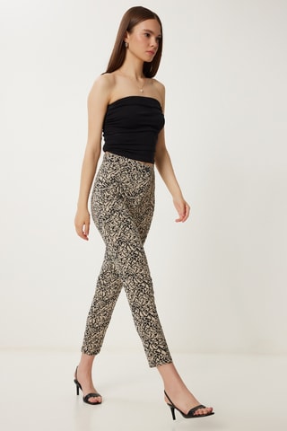 Calças de cintura alta - Preto e bege