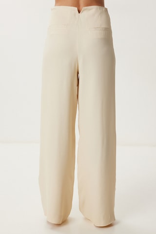 Calças wide legs cintura subida - Nude