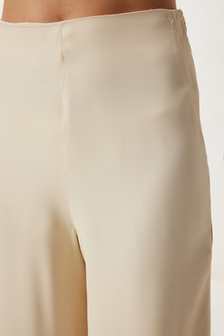 Calças wide legs cintura subida - Nude