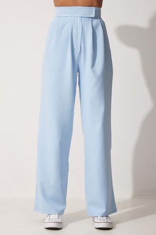 Calças wide legs cintura subida - Azul-celeste