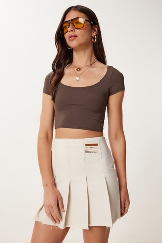 Saia plissada de cintura subida - Nude