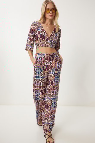 Crop top e calças wide legs - Bordô