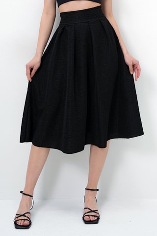 Saia midi de cintura subida - Preto