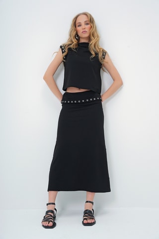 Top e saia midi - Preto