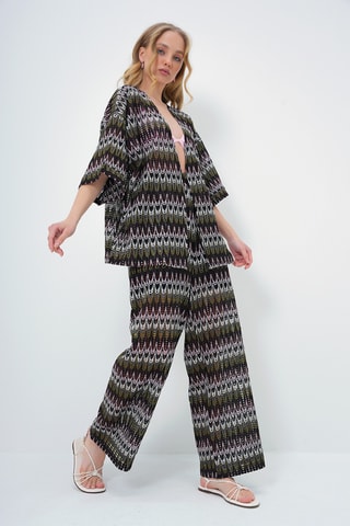 Quimono e calças palazzo - Caqui e preto