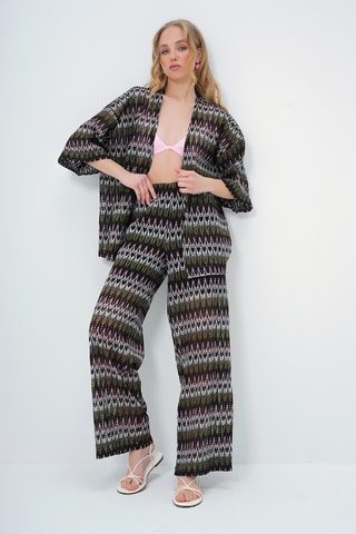 Quimono e calças palazzo - Caqui e preto