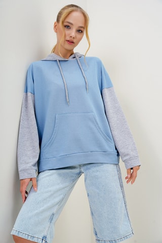 Sweat oversize com capuz - Azul-celeste
