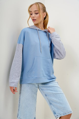 Sweat oversize com capuz - Azul-celeste