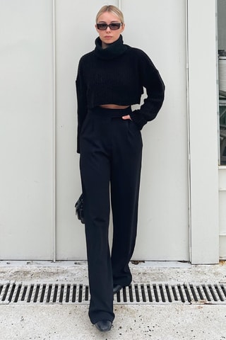 Calças palazzo de cintura subida - Preto