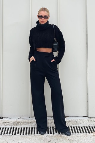 Calças palazzo de cintura subida - Preto