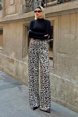 Calças de cintura alta - Bege