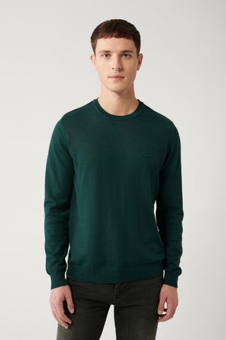 Camisola regular em lã - Verde-escuro