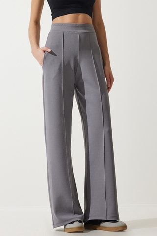 Calças palazzo de cintura subida - Cinzento
