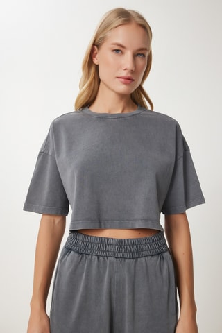 Crop top e calças de treino - Cinzento