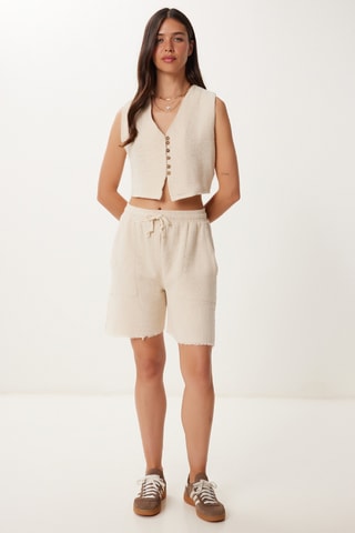 Casaco de malha curto e calções de linho - Nude