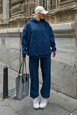 Sweat com capuz e calças de treino - Índigo