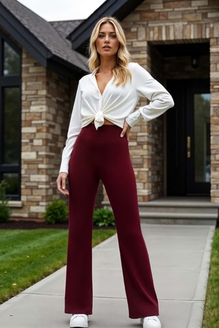 Calças de cintura alta - Bordô