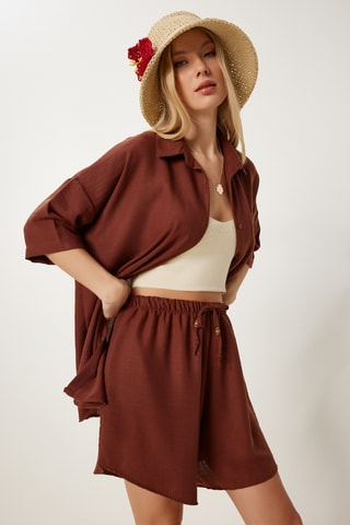 Camisa e calções de linho - Castanho