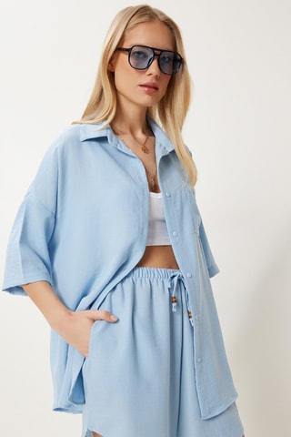 Camisa e calções de linho - Azul-celeste