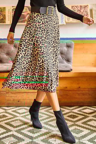 Saia midi de cintura subida - Bege