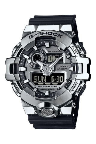 Reloj digital y analógico de resina - Cronómetro, función de luz y alarma - Negro y plateado