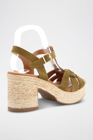 Sandales à talons en croûte de cuir Nour 6  Kaki