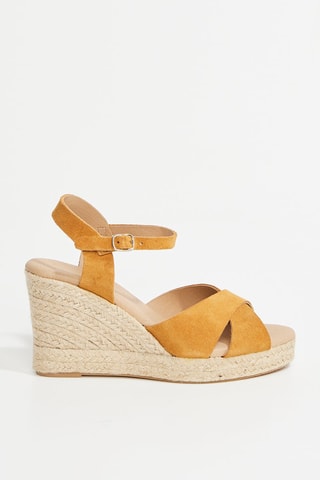 Sandales compensées en croûte de cuir Judith - Camel