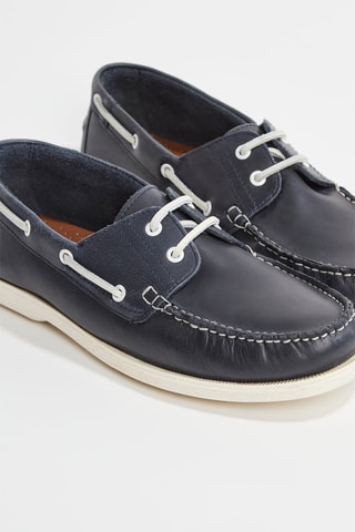 Chaussures bateau en cuir Yann - Bleu marine