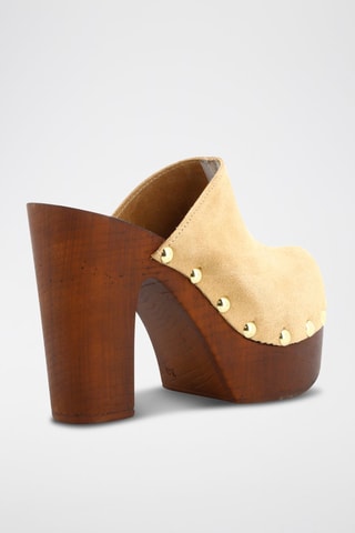 Sabots à talons en croûte de cuir Gisele - Beige