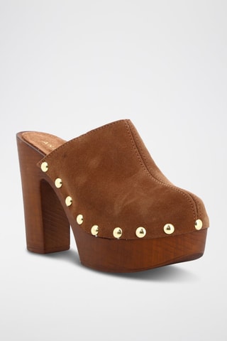 Sabots à talons en croûte de cuir Gisele - Marron