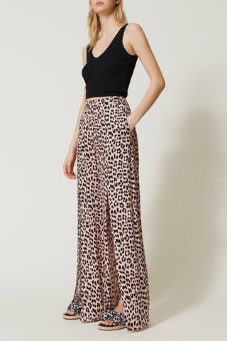 Pantalón palazzo - Beige y rosa