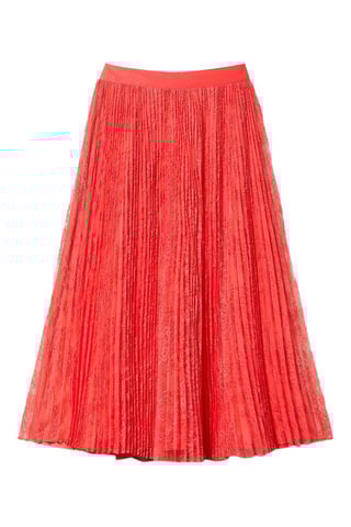 Falda plisada de talle alto de encaje - Rojo