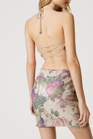 Minifalda de talle alto - Beige y rosa