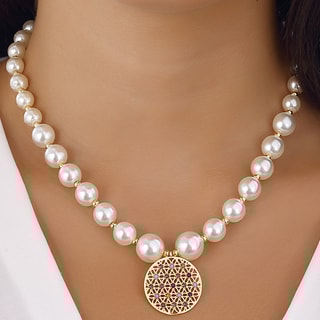 Collar Fleur de Vie - Latón chapado en oro, perlas y circón 