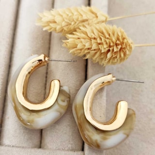 Pendientes - Latón chapado en oro - Blanco ambarino