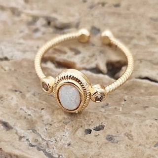 Anillo ajustable - Latón bañado y ópalo