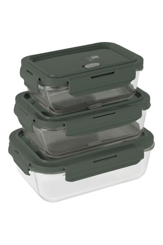 3 contenitori salvafreschezza in vetro borosilicato con coperchi in plastica senza BPA Matte Green - 57-118 cl