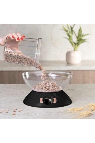 Báscula de cocina con bol - Negro y rosa dorado