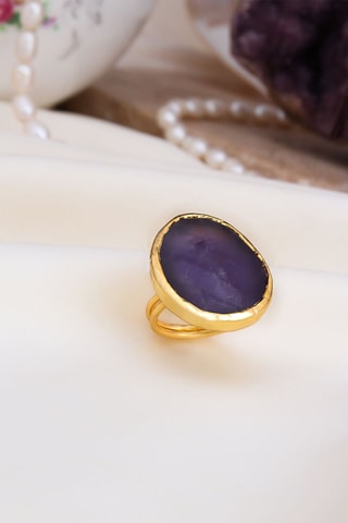 Anillo - Chapado en oro amarillo y amatista