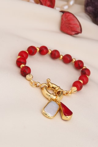 Pulsera - Chapada en oro amarillo, corales y perlas cultivadas